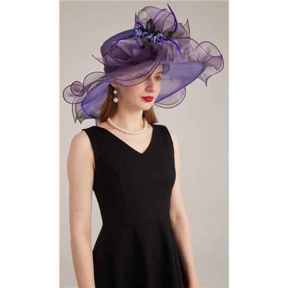 Women's Kentucky Derby Church Dress Hat 02-purple - Picture 4 of 6